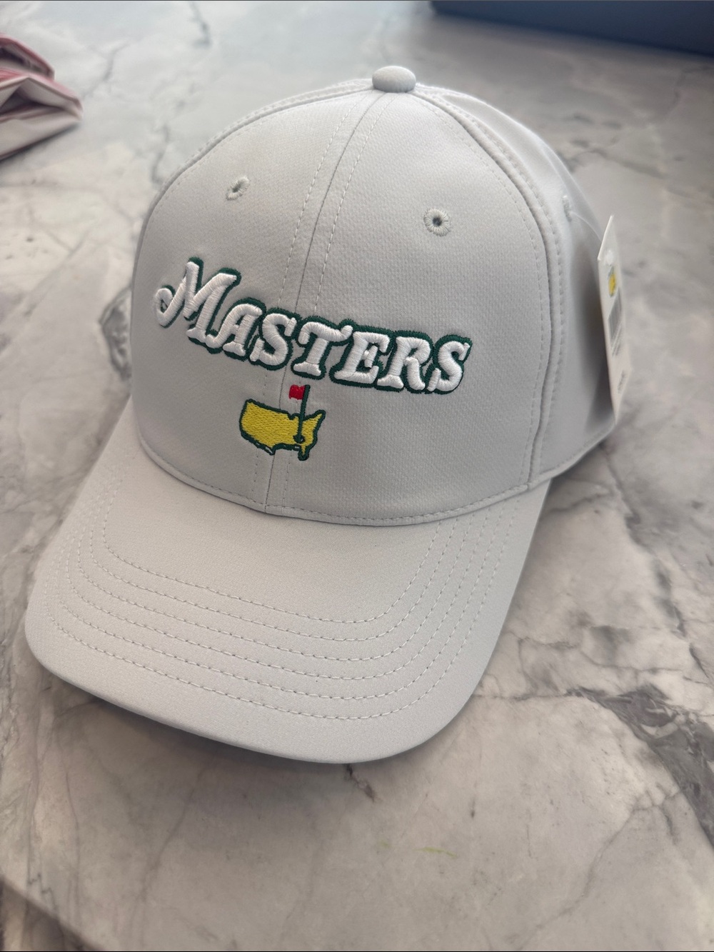 Masters White Cap with Green Outline, Yellow Map & Red Flag